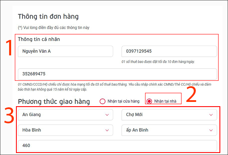 Nhập các thông tin cần thiết